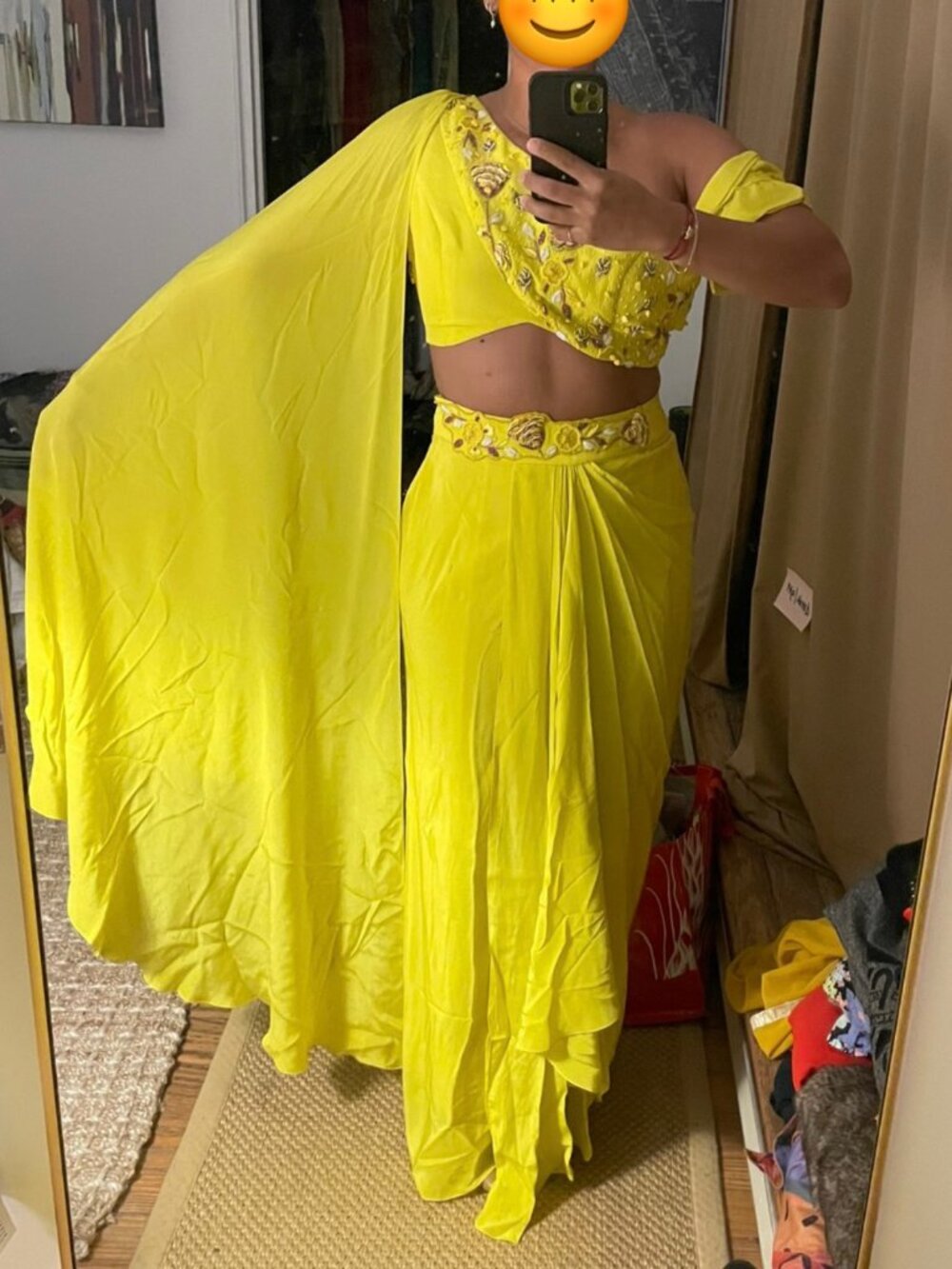 Isha Gupta Tayal Citrine Yellow Draped Modern Indian Skirt Set